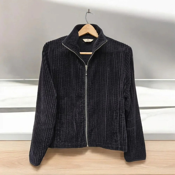 Woolrich Black Chunky Corduroy Full Zip Jacket Boxy Oversized Fit Med Academia - Picture 1 of 8